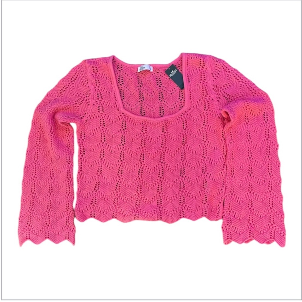 Hollister Pink Crochet Sweater